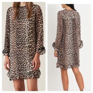 Ganni Leopard Mullin Georgette Shift Dress SZ 34